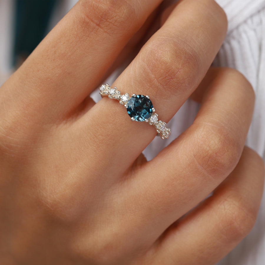 Isak London Blue Topaz Ring with Moissanite Ring