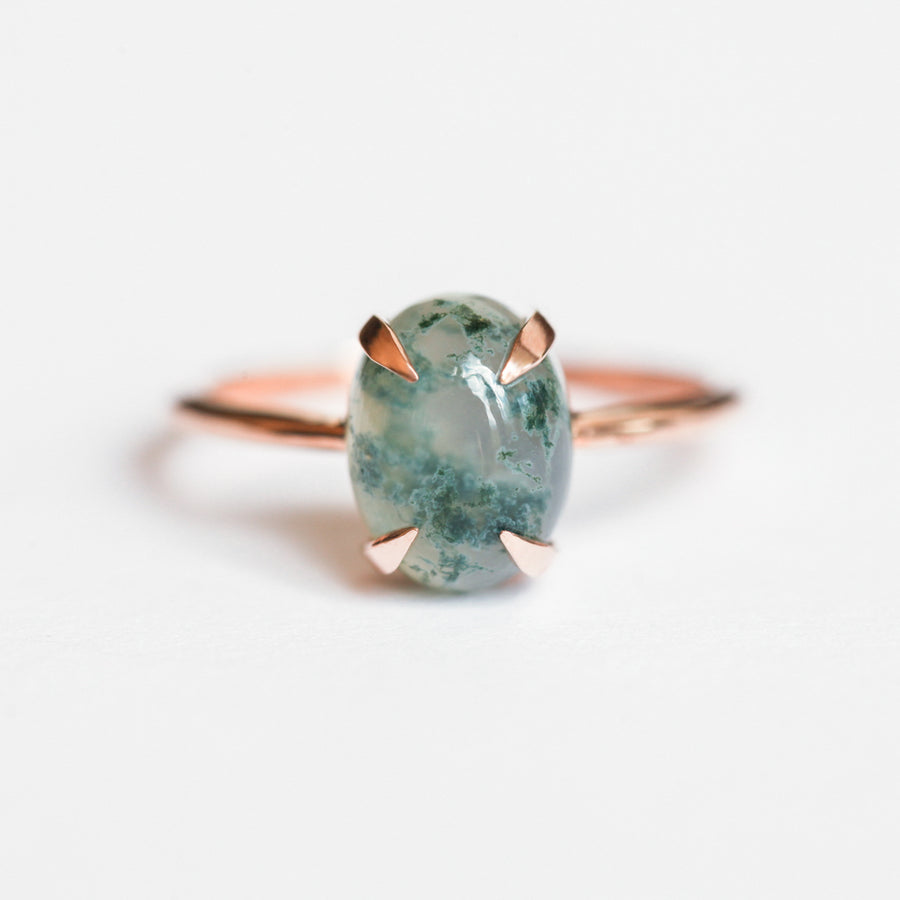 Ronia Oval Cabochon Moss Agate Solitaire Ring