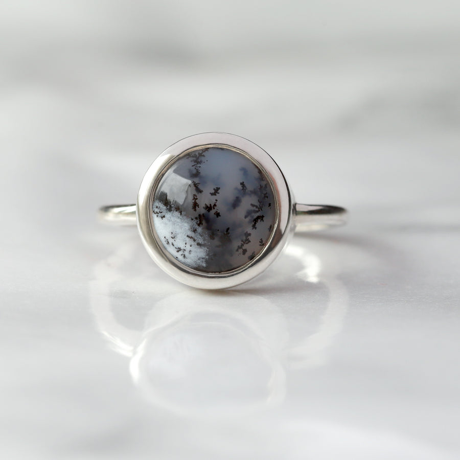 Juno Round Dendritic Opal Solitaire Ring