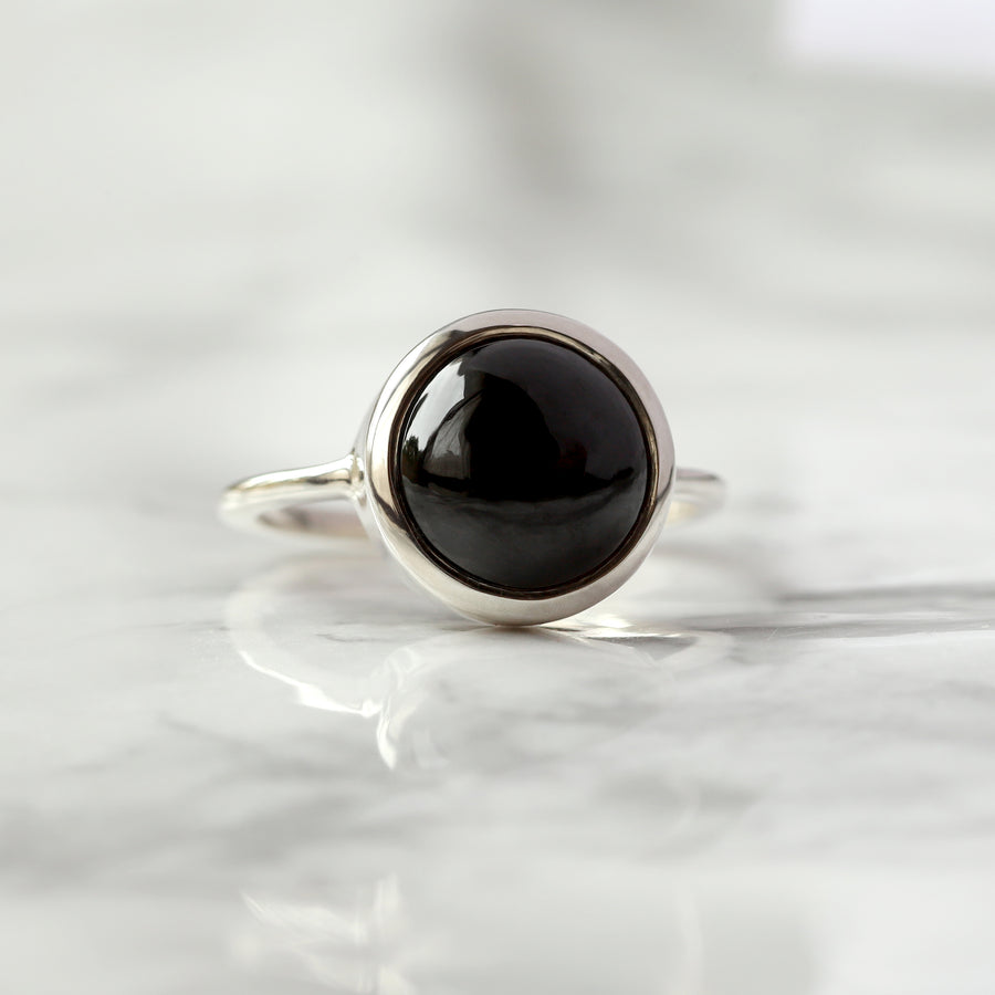 Juno Round Black Spinel Solitaire Ring