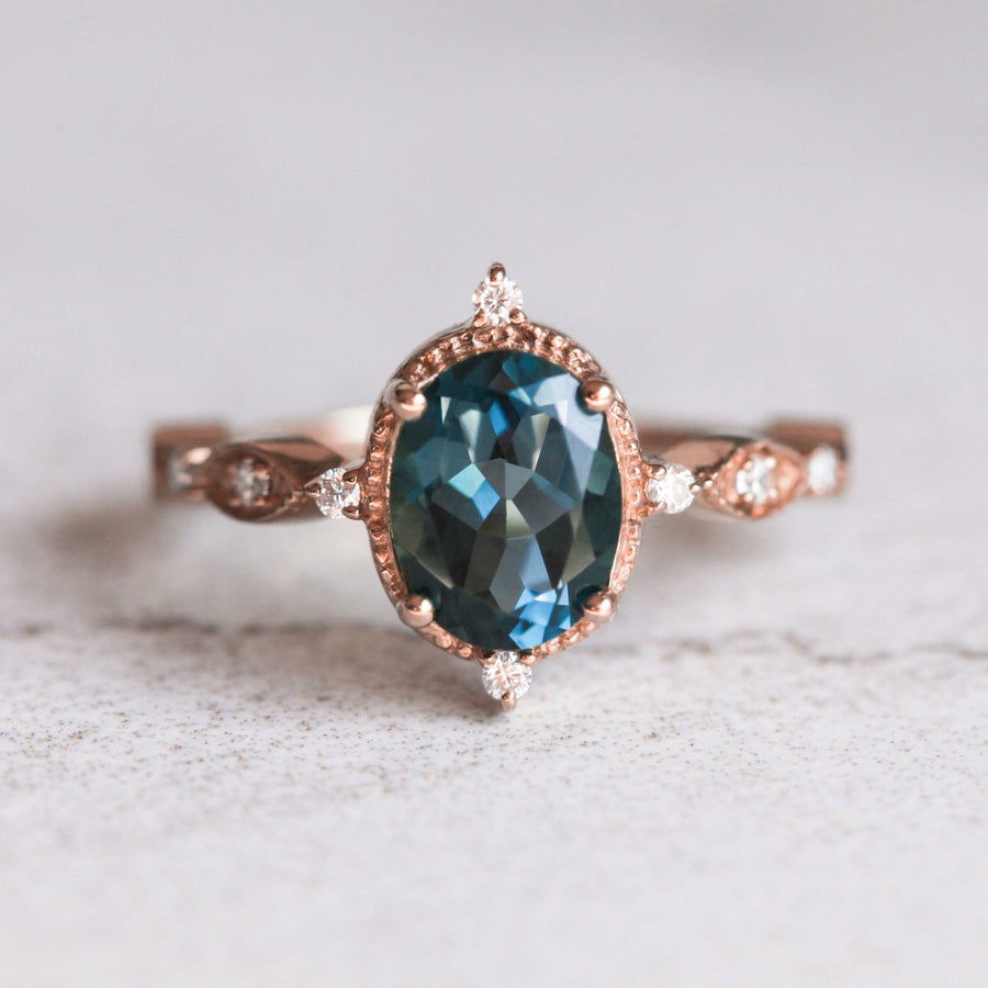 Amelia Oval Vintage Inspired London Blue Topaz Ring