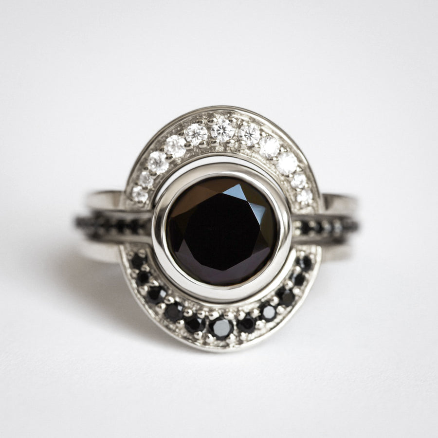 Sun Eclipse Ring set with Black Spinel