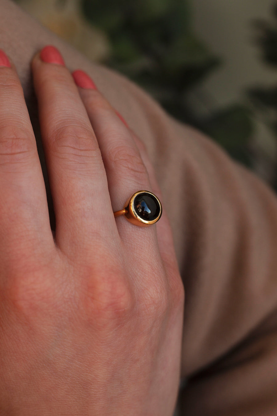 Juno Round Black Spinel Solitaire Ring