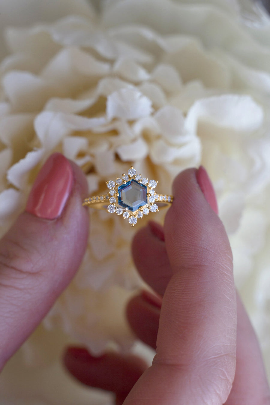 Cleo London Blue Topaz Ring with Moissanites