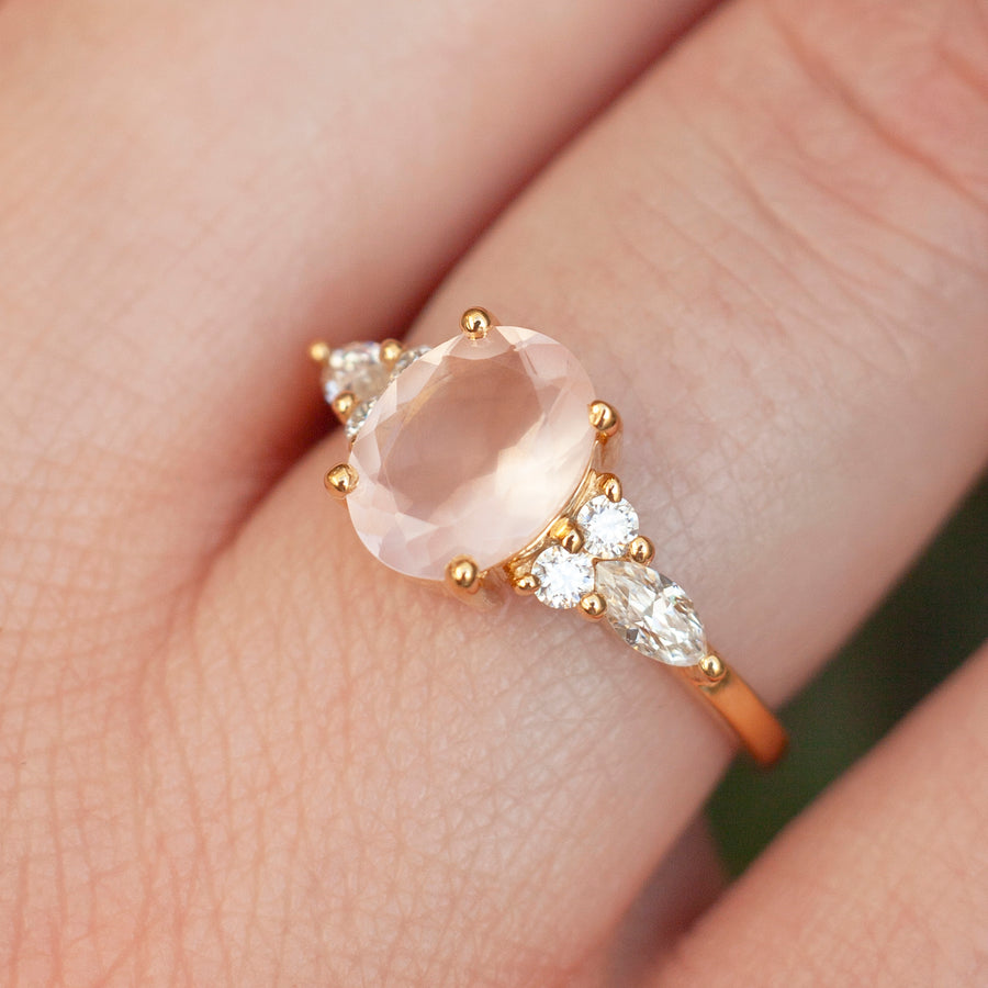 Lauryn Rose Quartz Ring with side Moissanite
