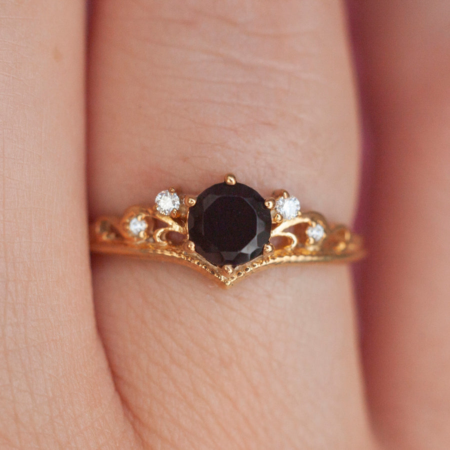 Lorna Vintage Solitaire Ring with Black Spinel