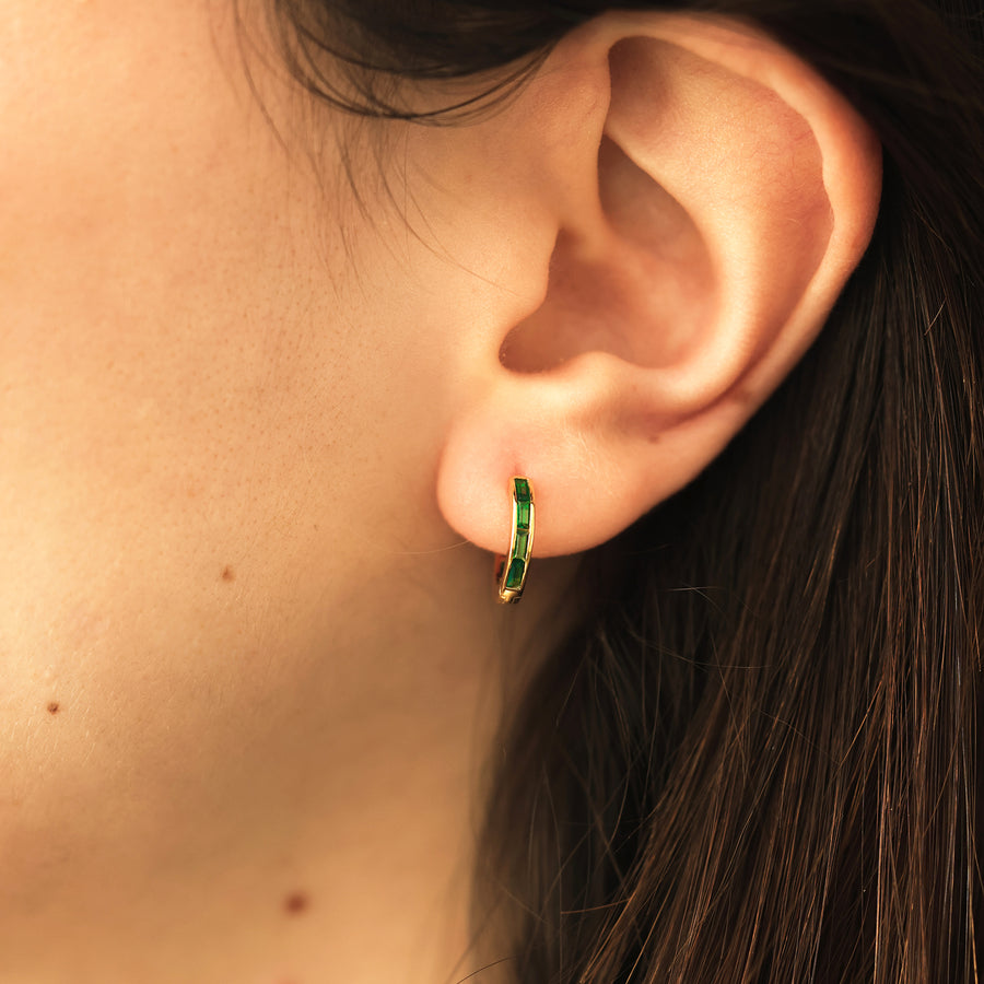 Gold lab emerald hoop earrings
