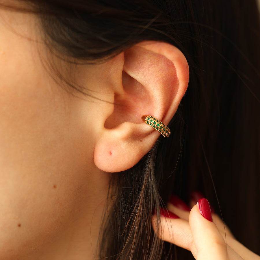 Gold emerald ear cuff earring
