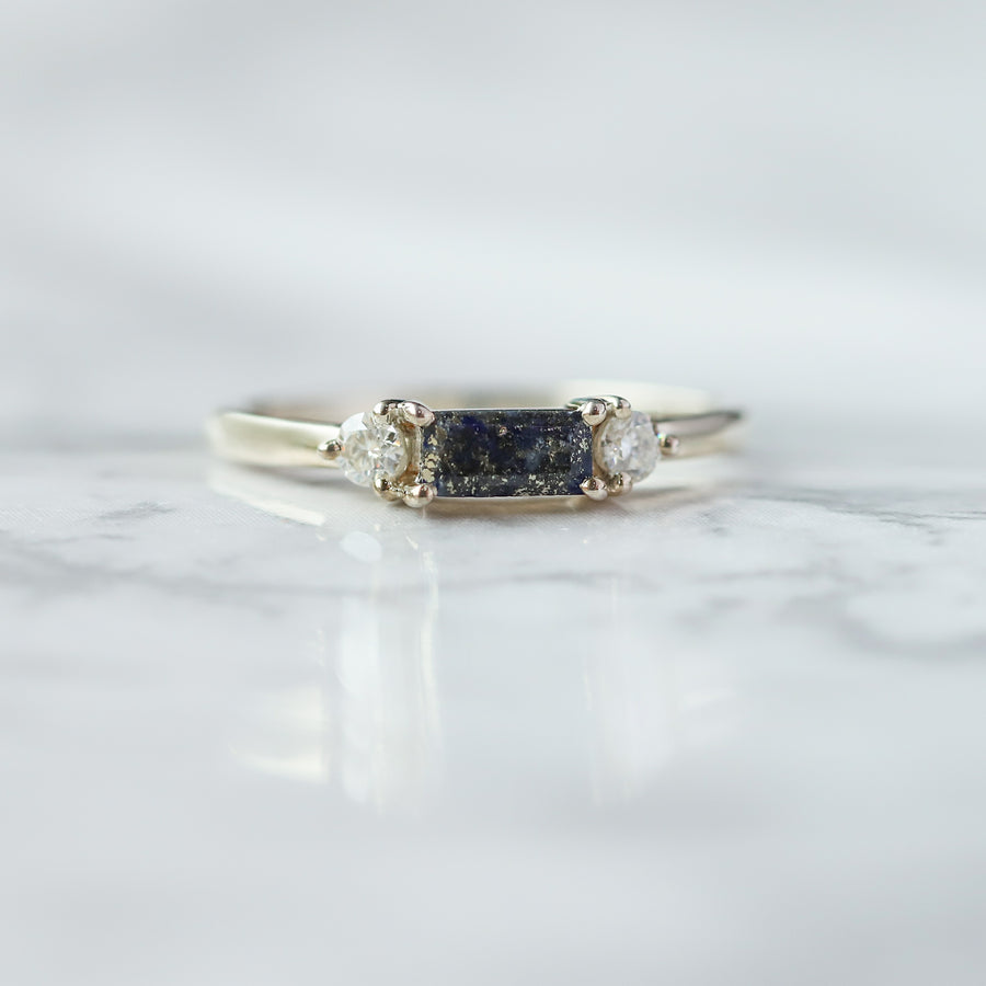 Ellen Lapis Lazuli Baguette Ring with side Moissanite