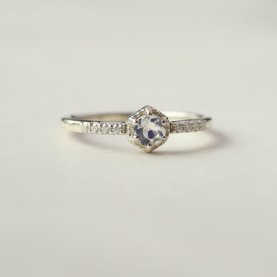Bella Round Moonstone Ring with side Moissanite