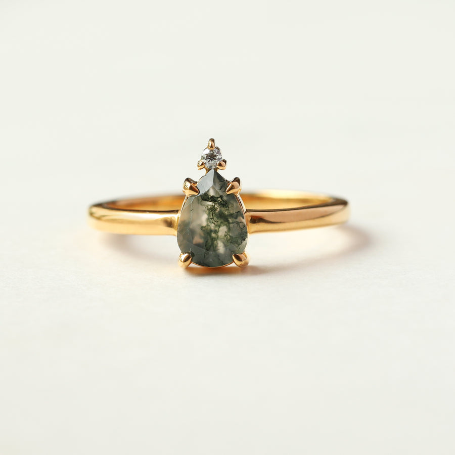 Eva Queen Moss Agate Ring with Moissanite