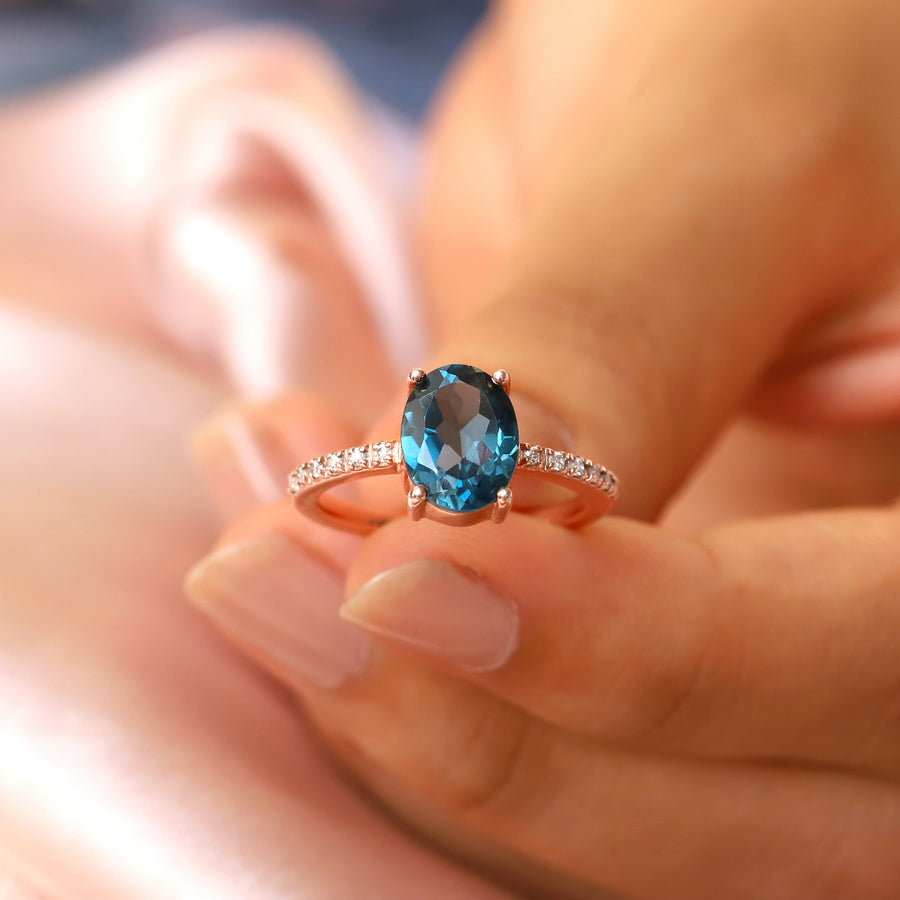 Drew London Blue Topaz Ring with Moissanites Ring