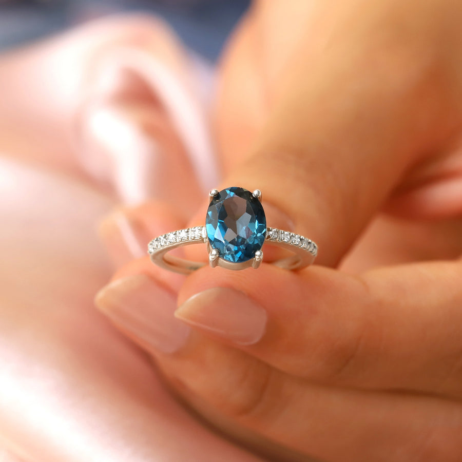 Drew London Blue Topaz Ring with Moissanites Ring