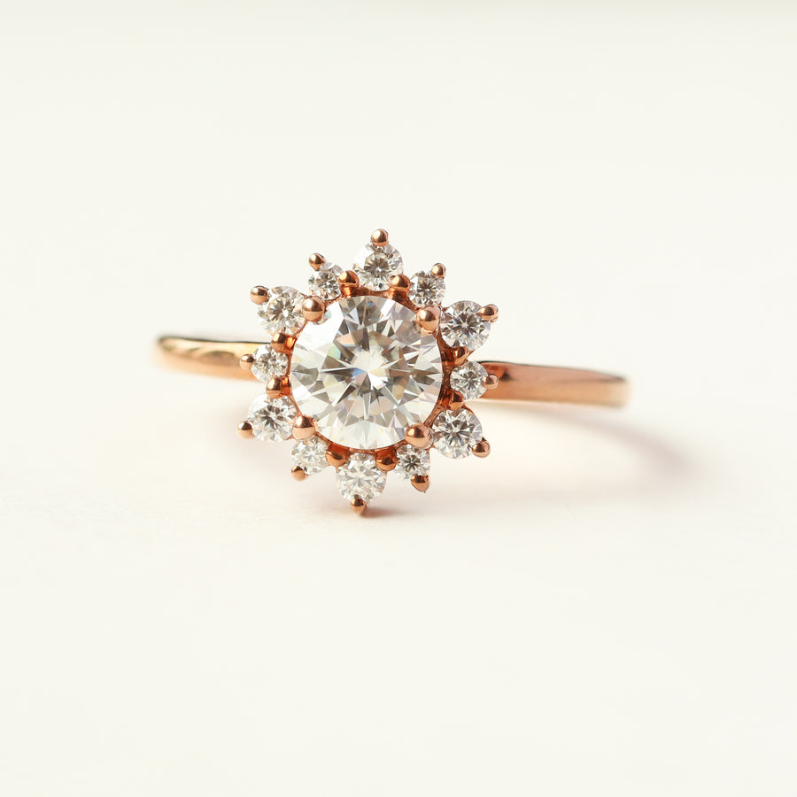 Flora Round Moissanite Ring with Halo