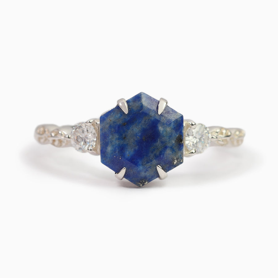 Vista Hexagon Lapis Lazuli Ring with Leaves Band