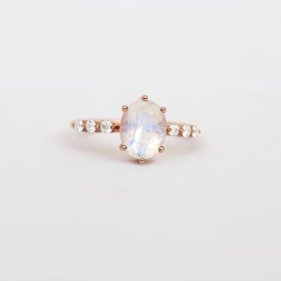 Stella Oval Solitaire Moonstone Ring with Moissanite