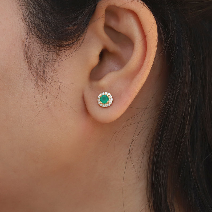 Valeria Green Onyx Circle Stud Earrings with Moissanite Halo