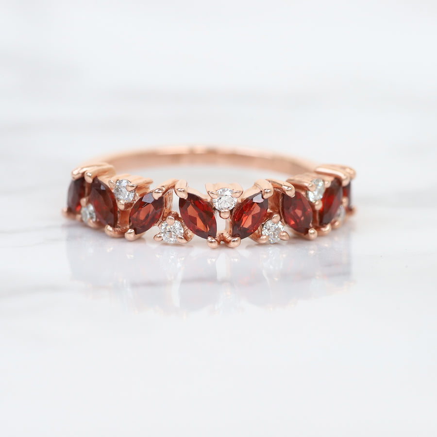 Yasmin Marquise Garnet Cluster Band with Moissanite