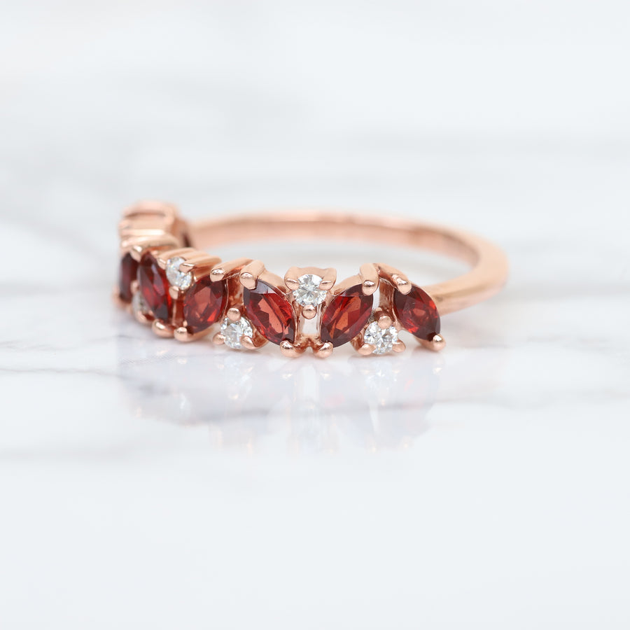 Yasmin Marquise Garnet Cluster Band with Moissanite
