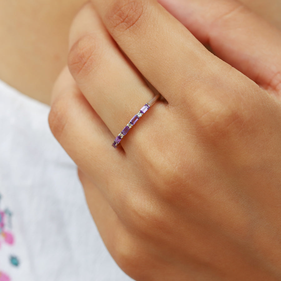 Aurora Amethyst Baguette Ring