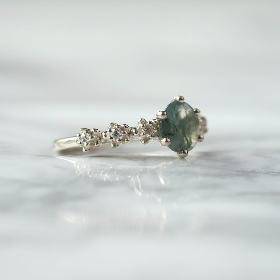 Isak Moss Agate Ring with Moissanites Ring