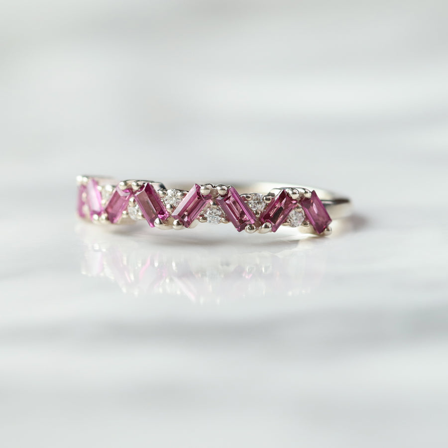 Skylar Pink Garnet and Moissanite Multi Baguette Ring