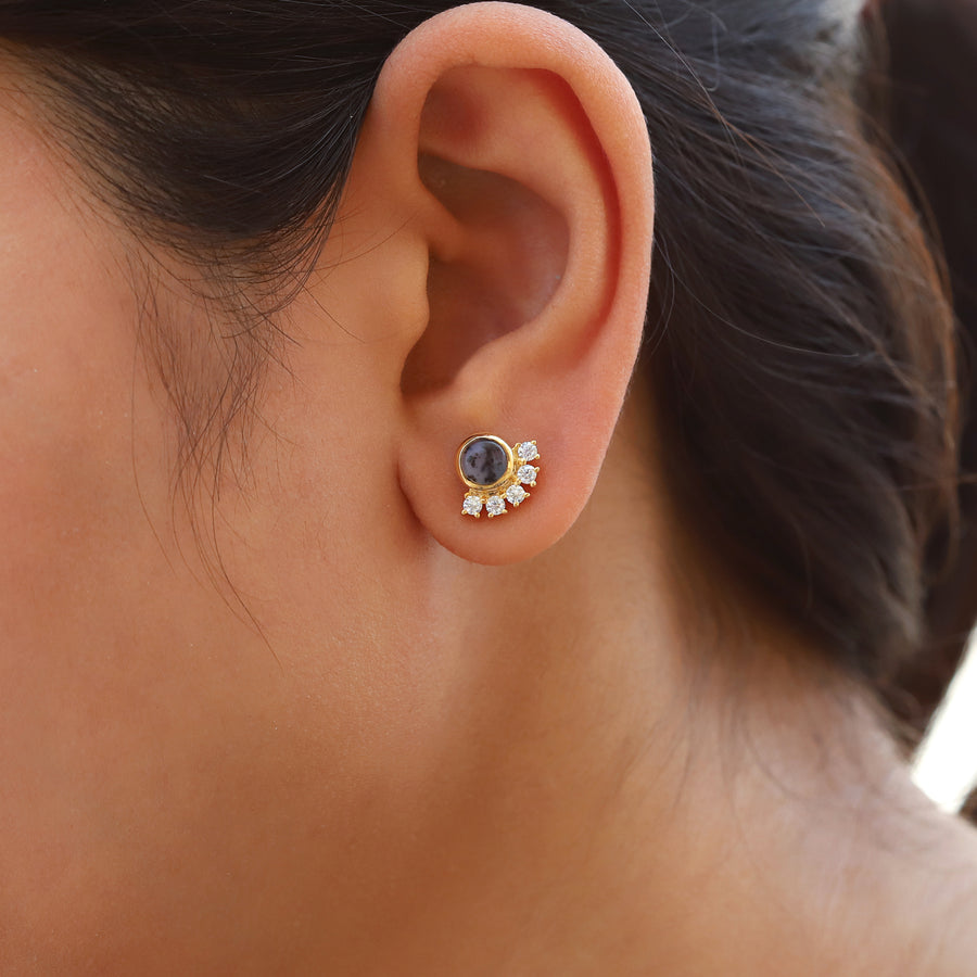 Belinda Dendritic Opal Round Stud Earrings with Moissanite