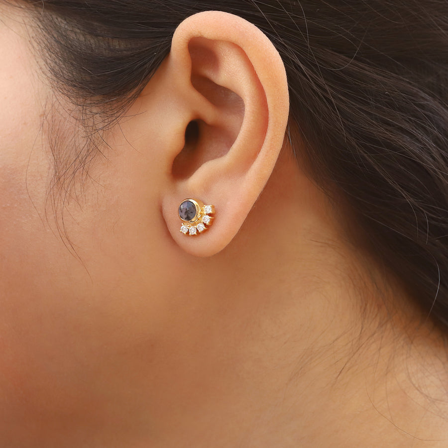 Belinda Dendritic Opal Round Stud Earrings with Moissanite