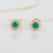 Valeria Green Onyx Circle Stud Earrings with Moissanite Halo
