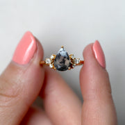 Aretha Pear Dendritic Opal Ring with Round Moissanite