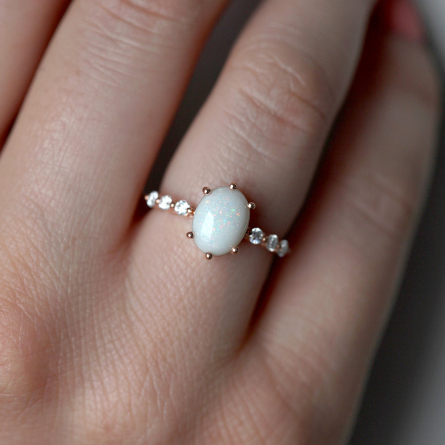 Stella Oval Solitaire Opal Ring with Moissanite