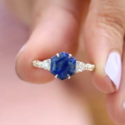 Vista Hexagon Lapis Lazuli Ring with Leaves Band