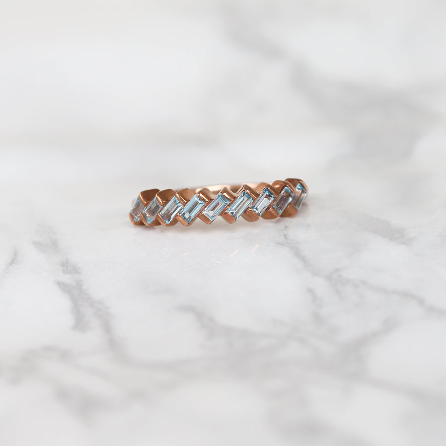 Claire Swiss Blue Topaz Tapered Multi Baguette Ring