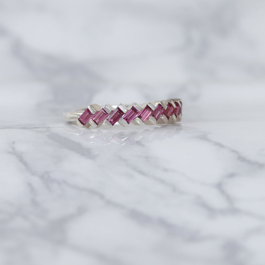 Claire Pink Garnet Tapered Multi Baguette Ring