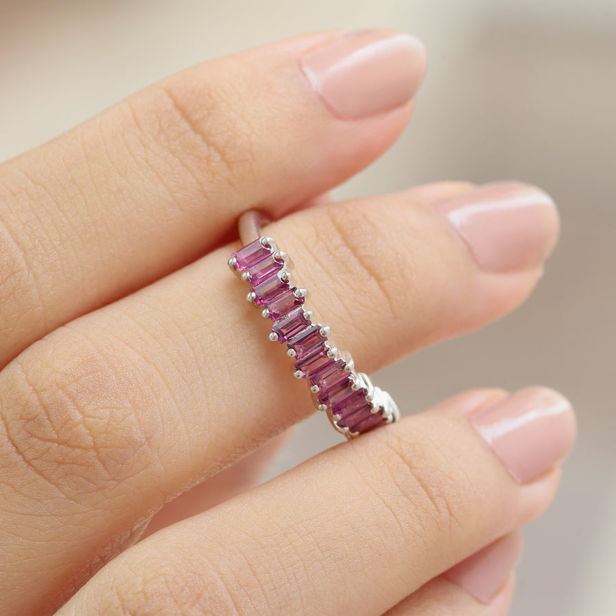 Leila Pink Garnet Tapered Multi Baguette Ring