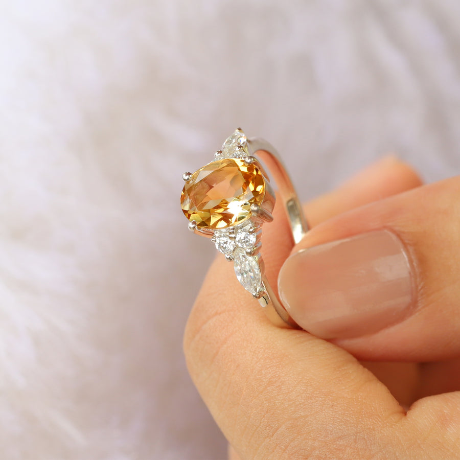 Lauryn Citrine Ring with side Moissanite