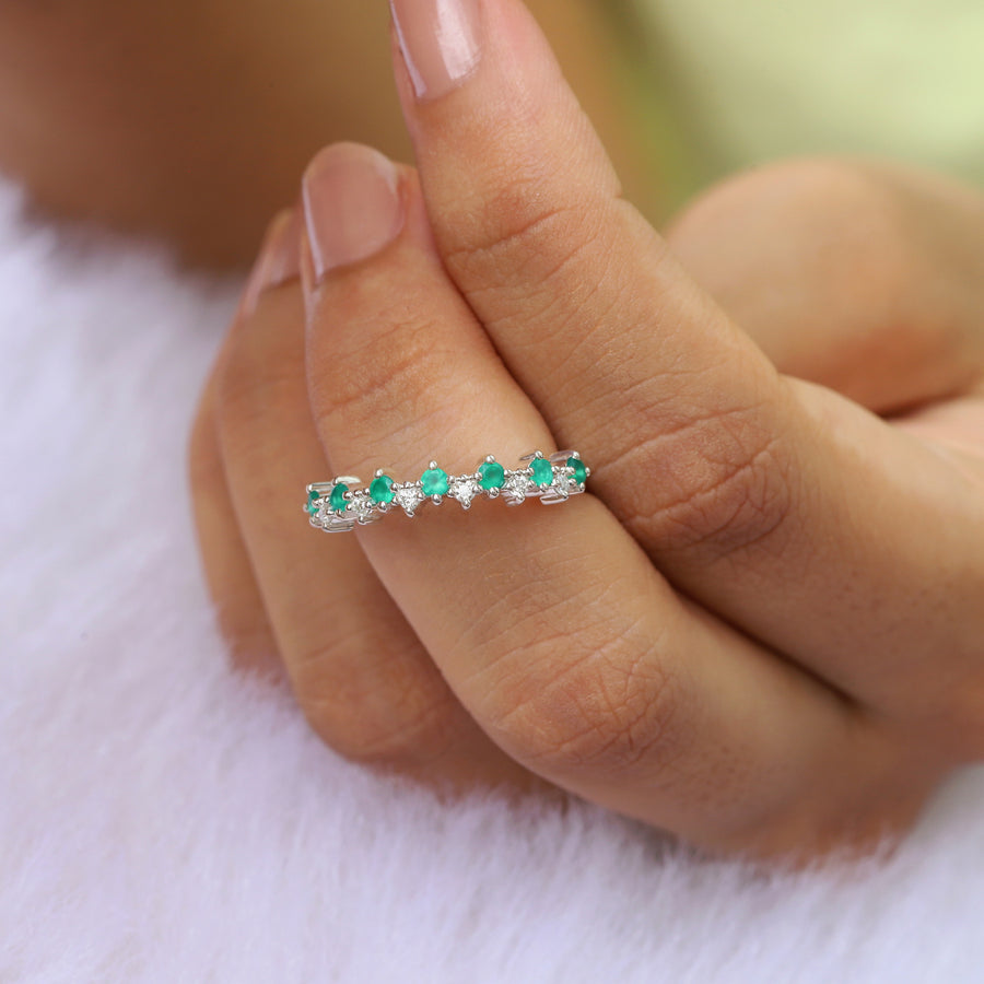 Ines Green Onyx and Moissanite Stacking Ring