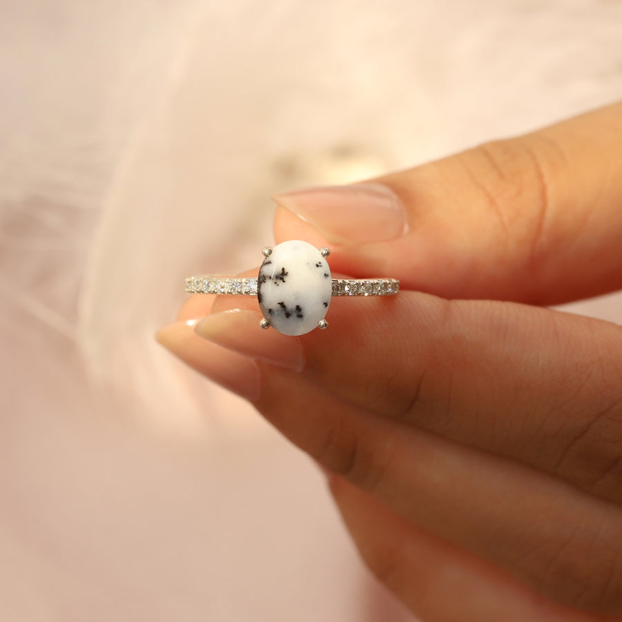 Drew Dendritic Opal Ring with Moissanites Ring