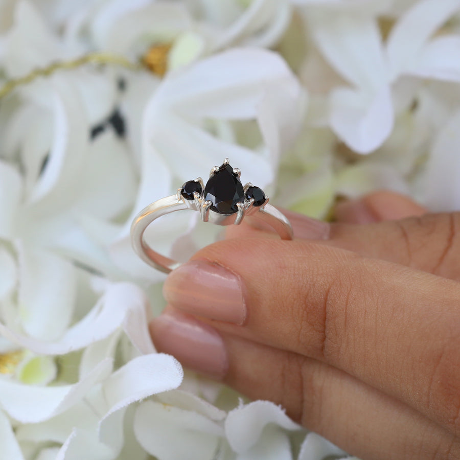 Sienna Pear Black Spinel Ring