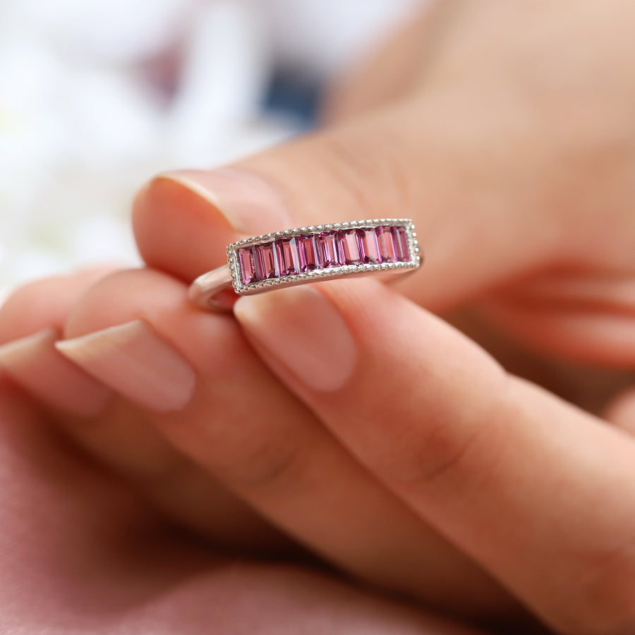 Gail Pink Garnet Baguette Ring