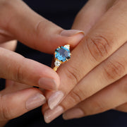 Rana Hexagon London Blue Topaz Ring with Leaves Band