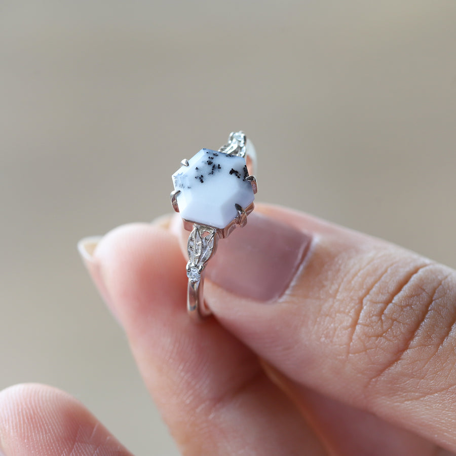 Yoshi Hexagon Dendritic Opal with Leaves Band
