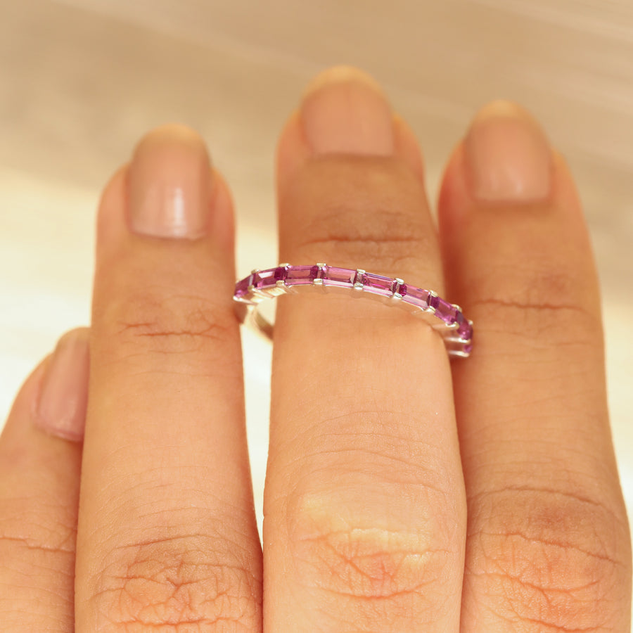 Aurora Pink Garnet Baguette Ring