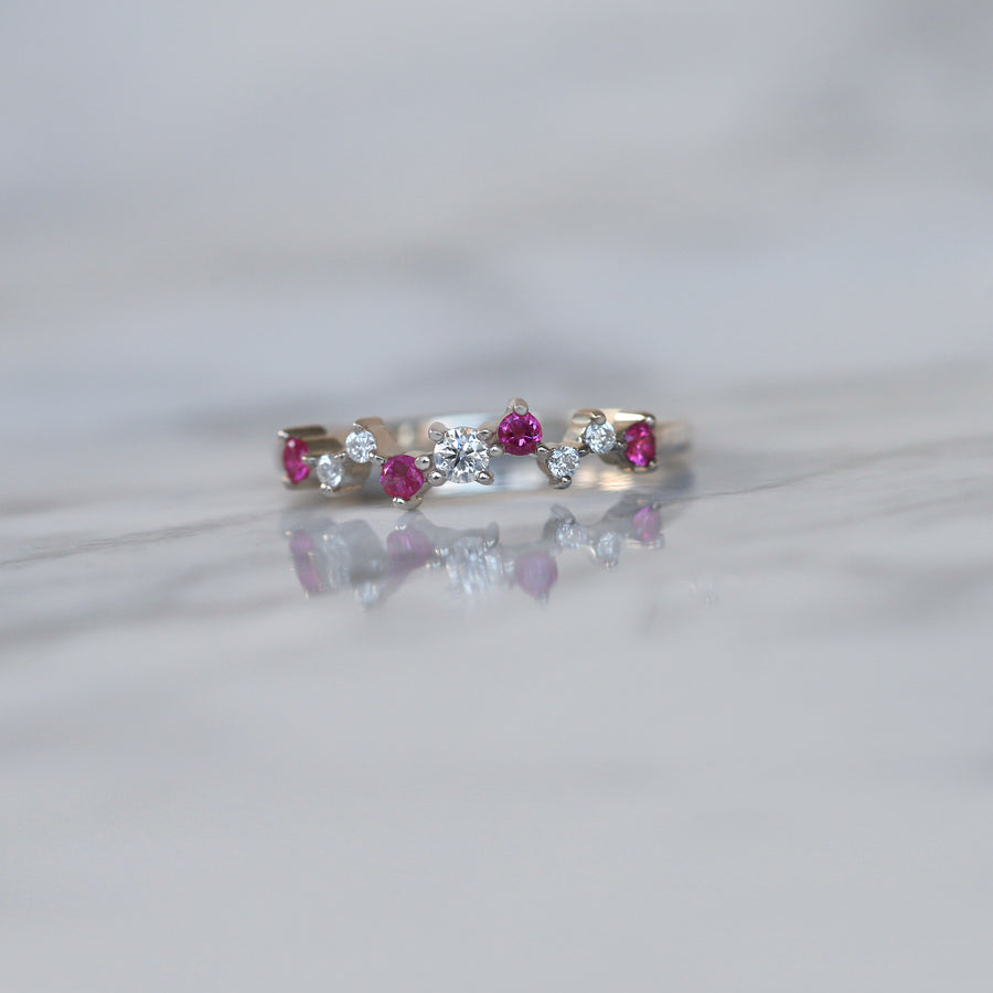 Ava Moissanite and Ruby Cluster Ring