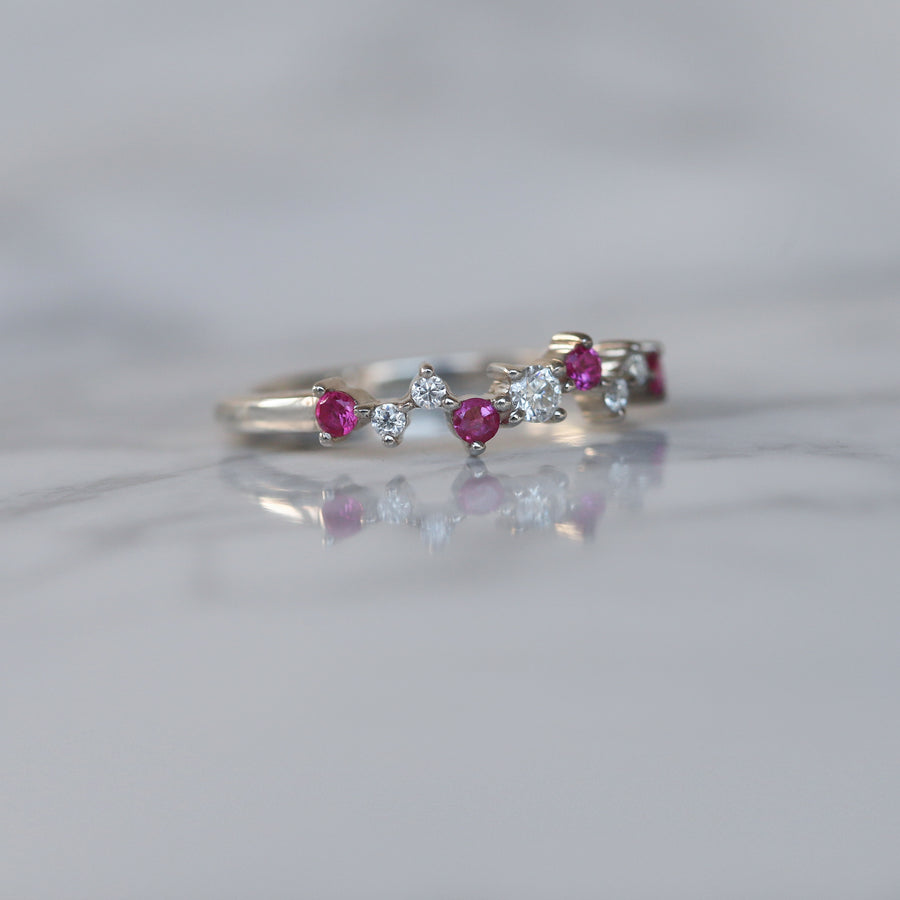 Ava Moissanite and Ruby Cluster Ring