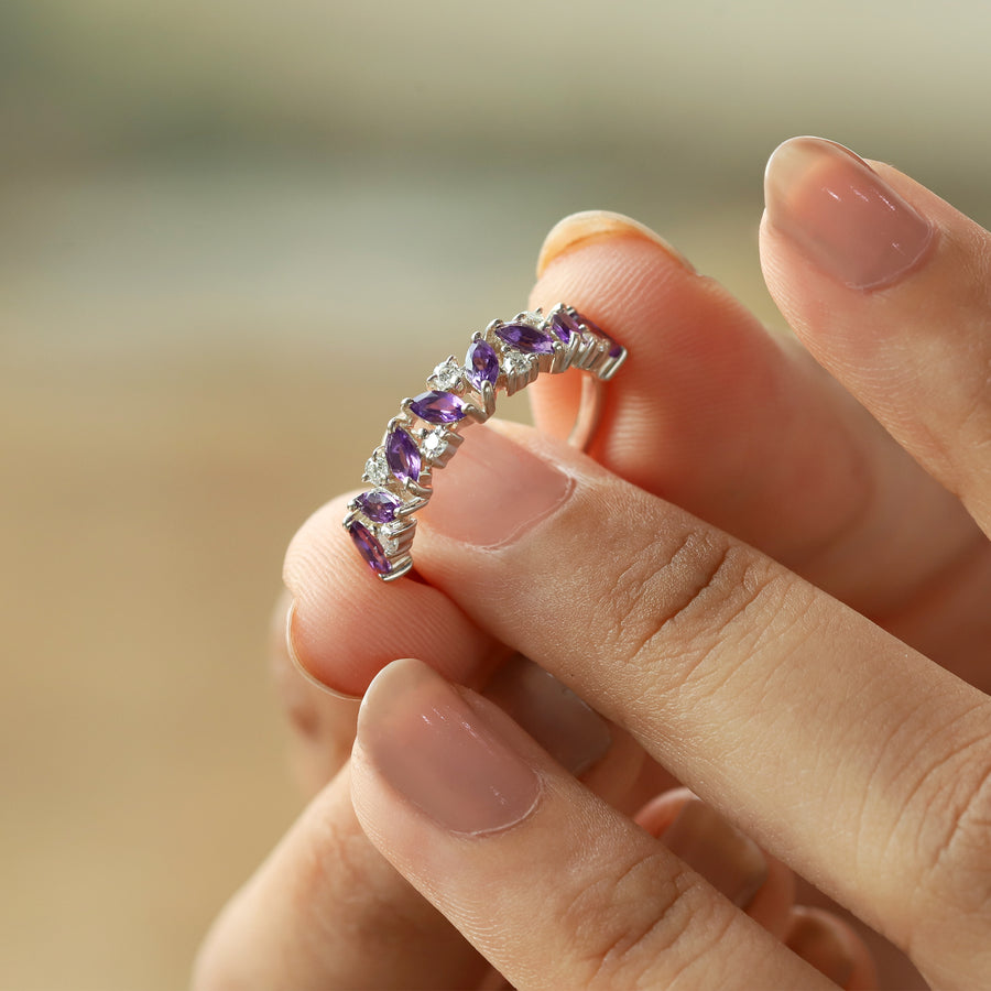 Yasmin Marquise Amethyst Cluster Band with Moissanite