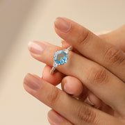 Rana Hexagon Swiss Blue Topaz Ring with Leaves Band