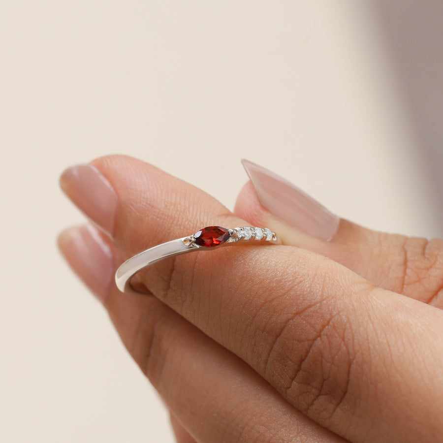 Tina Garnet Ring With Side Moissanite