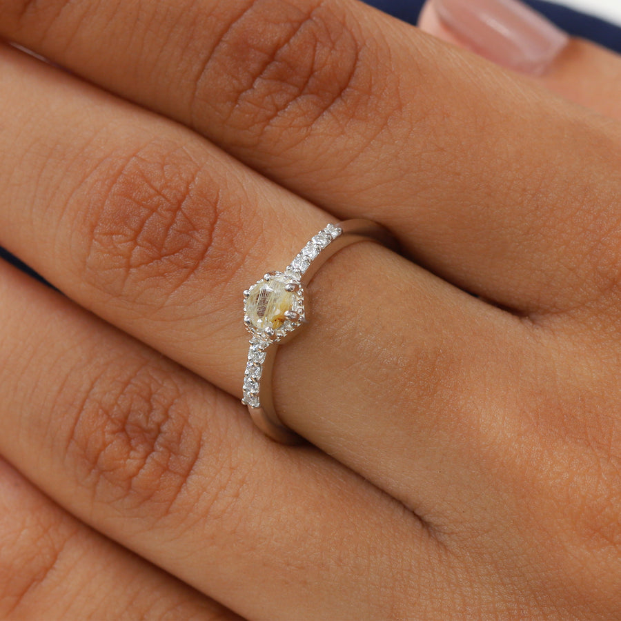 Bella Round Golden Rutile Ring with side Moissanite