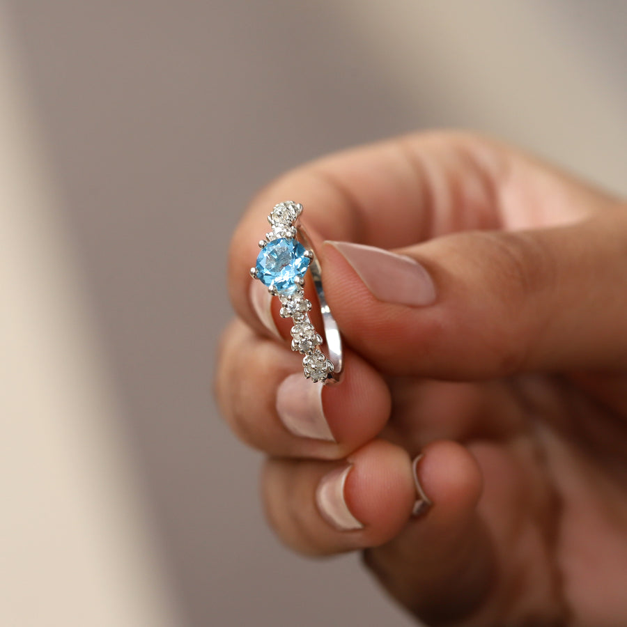 Isak Swiss Blue Topaz Ring with Moissanites Ring